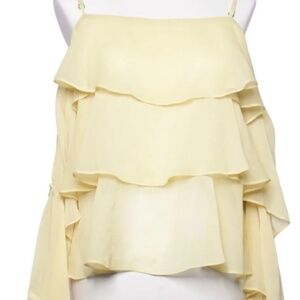 BCBG yellow ruffle layered off the shoulder blouse